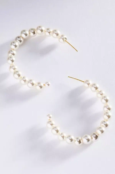By Anthropologie Small Pearl Hoop Earrings In Gold