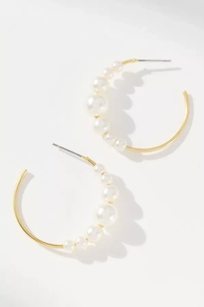 By Anthropologie Small Pearl Hoop Earrings In Multi