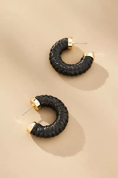 By Anthropologie Small Raffia Hoop Earrings In Black