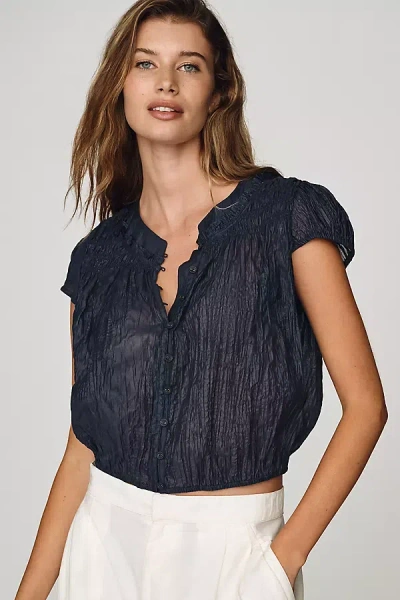 By Anthropologie Smocked Bubble Blouse In Blue