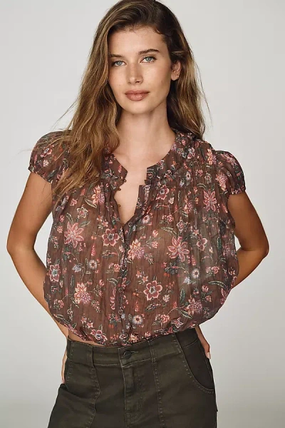 By Anthropologie Smocked Bubble Blouse In Brown
