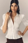 By Anthropologie Smocked Buttondown Top In White