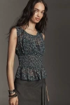 By Anthropologie Smocked Chiffon Tank Top In Black