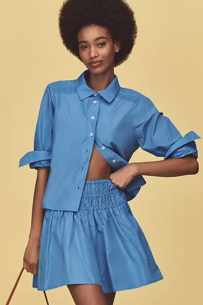 By Anthropologie Smocked Drop-waist Mini Skirt In Blue