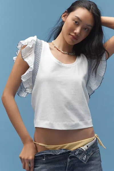 By Anthropologie Smocked Flutter-sleeve Tee