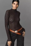 By Anthropologie Smocked Lace Long-sleeve Top In Brown