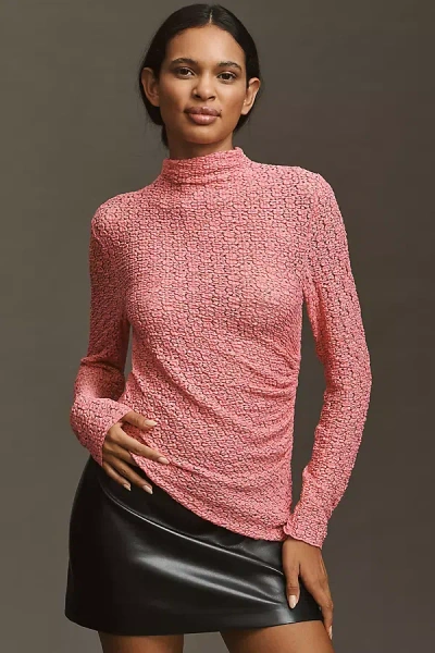 By Anthropologie Smocked Lace Long-sleeve Top In Pink