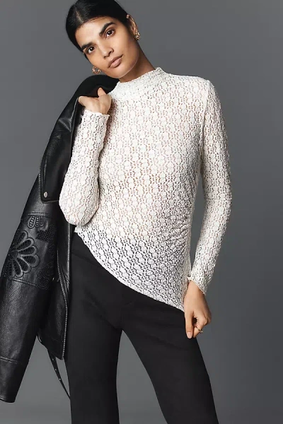 By Anthropologie Smocked Lace Long-sleeve Top In White