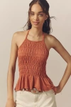 By Anthropologie Smocked Lace-trim Halter Tank Top