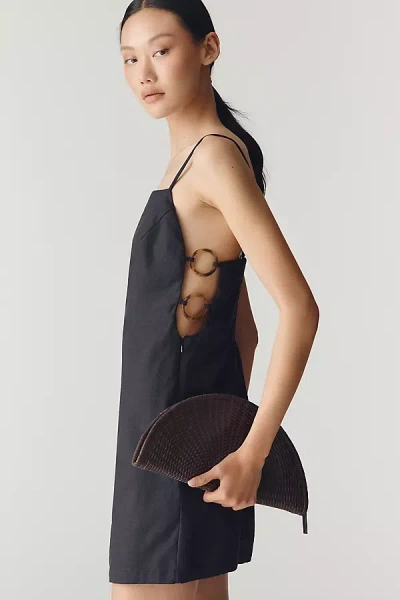 By Anthropologie Smocked Linen Blend Mini Dress In Black