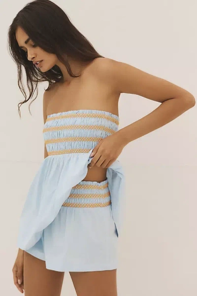 By Anthropologie Smocked Micro Shorts In Blue