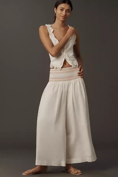 By Anthropologie Smocked Palazzo Pants In Neutral