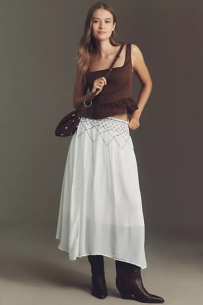 By Anthropologie Smocked Soft Midi Skirt In White