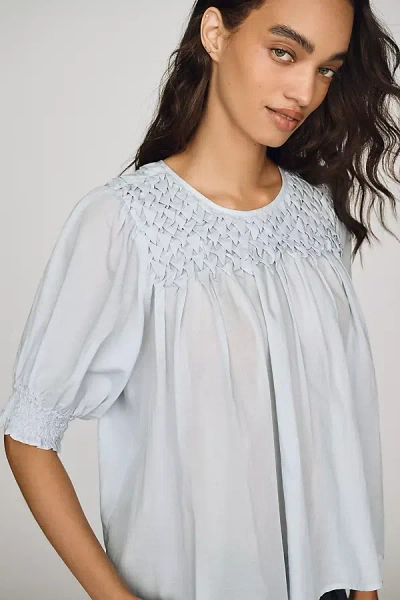 By Anthropologie Smocked Swing Blouse In Blue