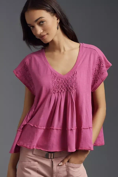 By Anthropologie Smocked Swing Tee In Purple