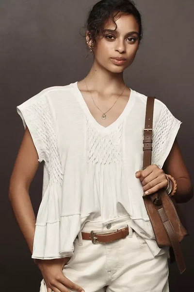 By Anthropologie Smocked Swing Tee In White