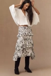 By Anthropologie Smocked Tiered Midi Skirt In Neutral