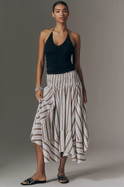 By Anthropologie Smocked-waist Asymmetric Skirt In White