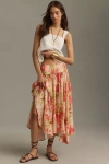 By Anthropologie Smocked-waist Asymmetrical Skirt In Pink