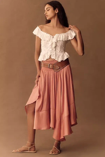 By Anthropologie Smocked-waist Asymmetrical Skirt In Pink
