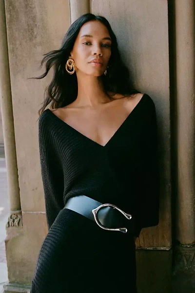 By Anthropologie Smocked-waist Ribbed Sweater Dress In Black