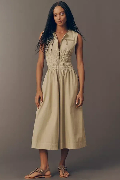 By Anthropologie Smocked Wide-leg Jumpsuit In Green