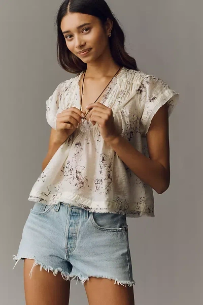 By Anthropologie Smocked Yoke Blouse In Neutral