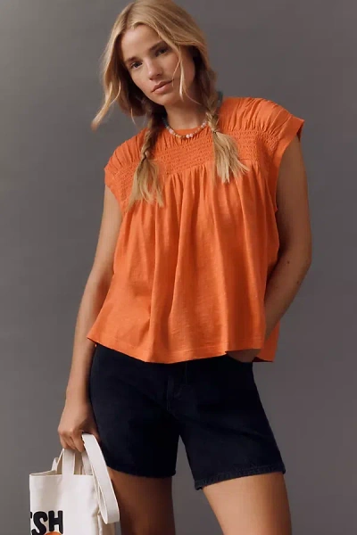By Anthropologie Smocked Yoke Top In Red