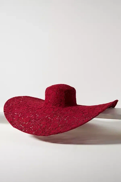 By Anthropologie Soft Lace Floppy Hat In Red