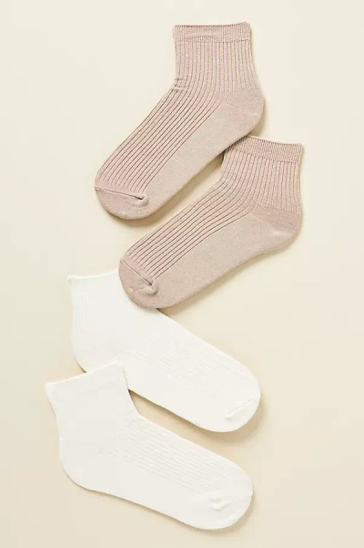 By Anthropologie Solid Quarter Crew Socks, Set Of 2 In Beige