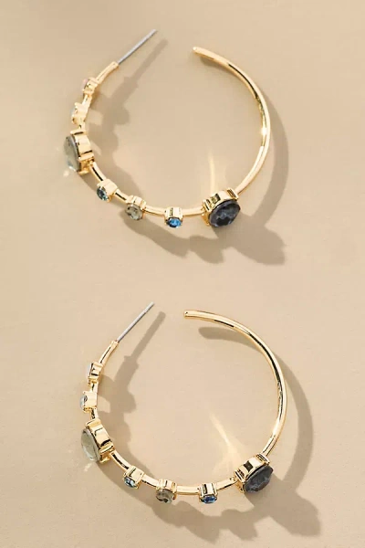 By Anthropologie Spaced Crystal Hoop Earrings In Blue
