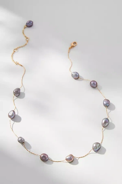 By Anthropologie Spaced Pearl Delicate Necklace In Grey