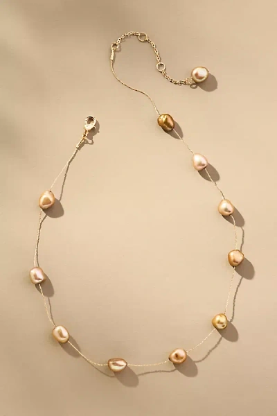 By Anthropologie Spaced Pearl Delicate Necklace In Pink