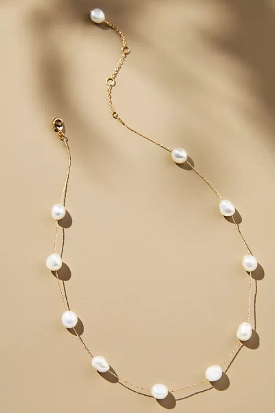 By Anthropologie Spaced Pearl Delicate Necklace In White