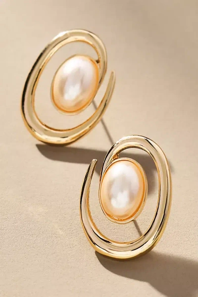 By Anthropologie Spiraled Pearl Post Earrings In Gold