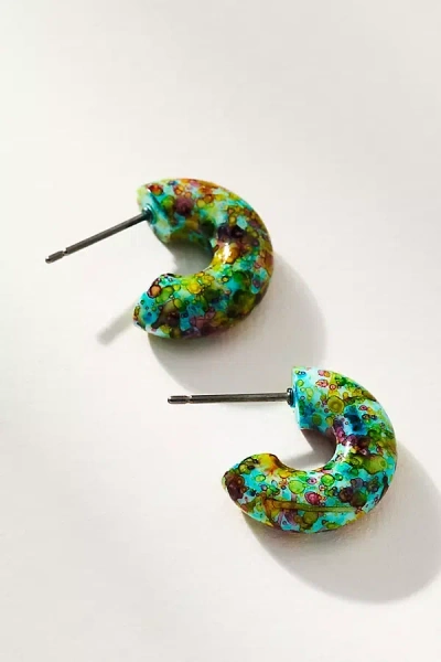 By Anthropologie Splatter Paint Small Hoop Earrings In Blue