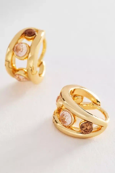 By Anthropologie Split Crystal Huggie Hoop Earrings In Multi