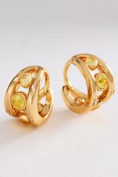By Anthropologie Split Crystal Huggie Hoop Earrings In Multi
