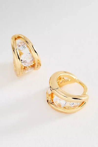 By Anthropologie Split Crystal Huggie Hoop Earrings In Gold