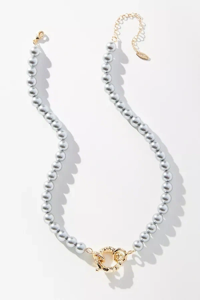 By Anthropologie Spring-closure Pearl Necklace In Grey