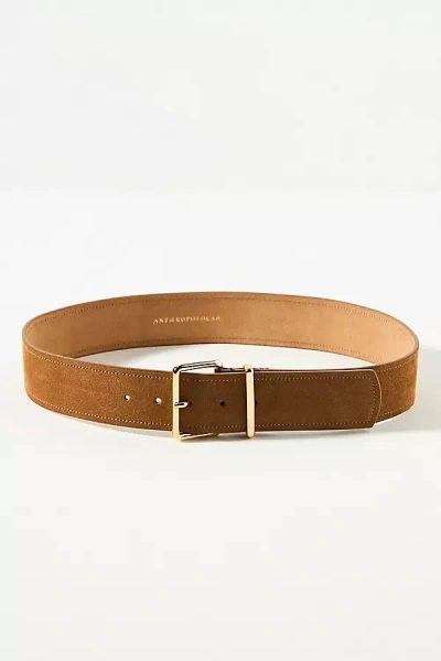 By Anthropologie Square-buckle Suede Belt In Brown