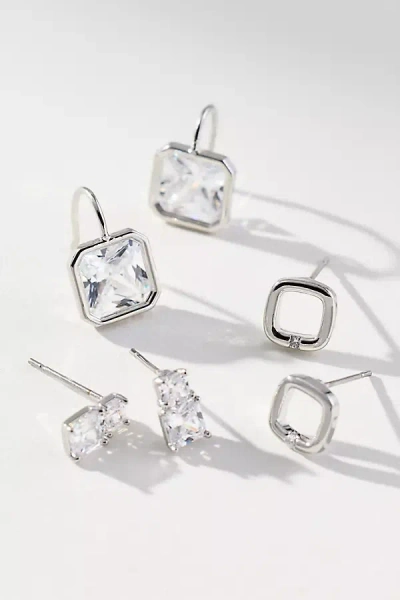 By Anthropologie Square Huggie Earrings, Set Of 3 In Silver