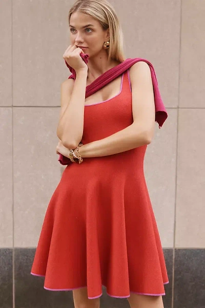 By Anthropologie Square-neck Babydoll Dress In Red