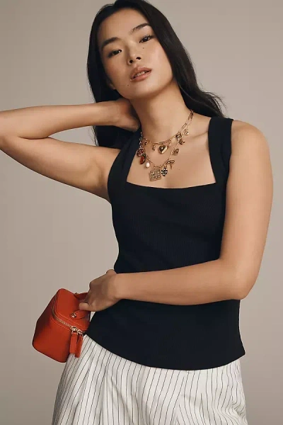 By Anthropologie Square-neck Halter Tank Top In Black