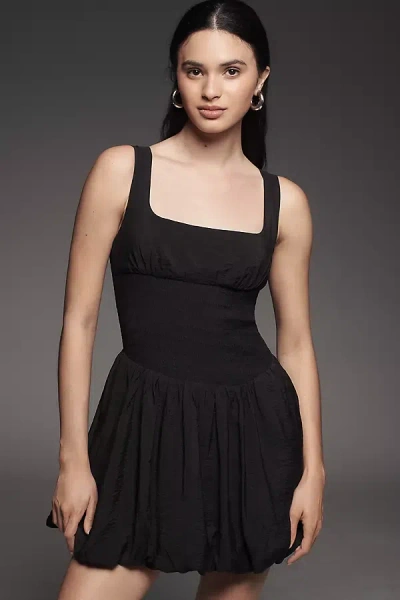 By Anthropologie Square-neck Smocked Mini Dress In Black