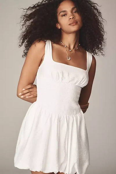 By Anthropologie Square-neck Smocked Mini Dress In White