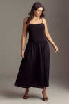 By Anthropologie Square-neck Twofer Midi Dress In Black