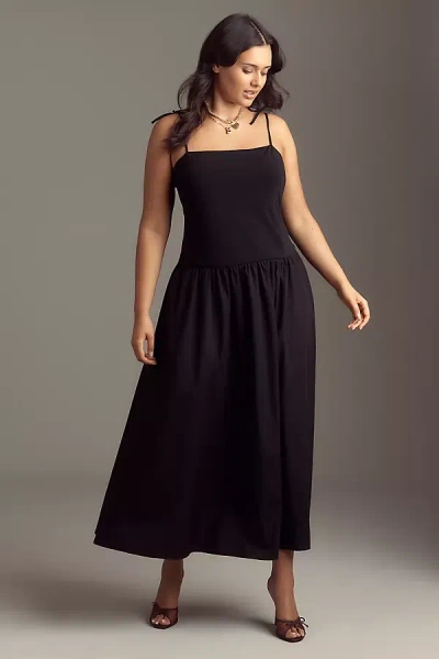 By Anthropologie Square-neck Twofer Midi Dress In Black