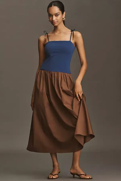 By Anthropologie Square-neck Twofer Midi Dress In Blue