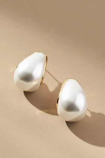 By Anthropologie Squared Pearl Post Earrings In White